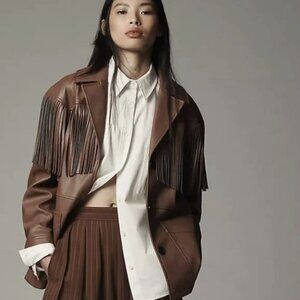 Avec Les Filles Fringe Faux-Leather Shacket Medium